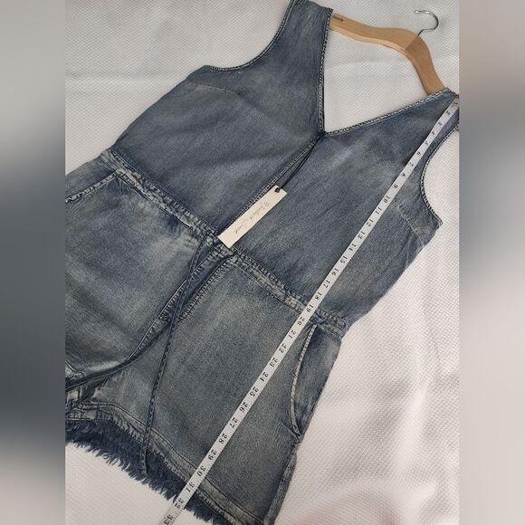 Mustard Seed Romper soft denim sleeveless side pockets coastal safari - Picture 2 of 6